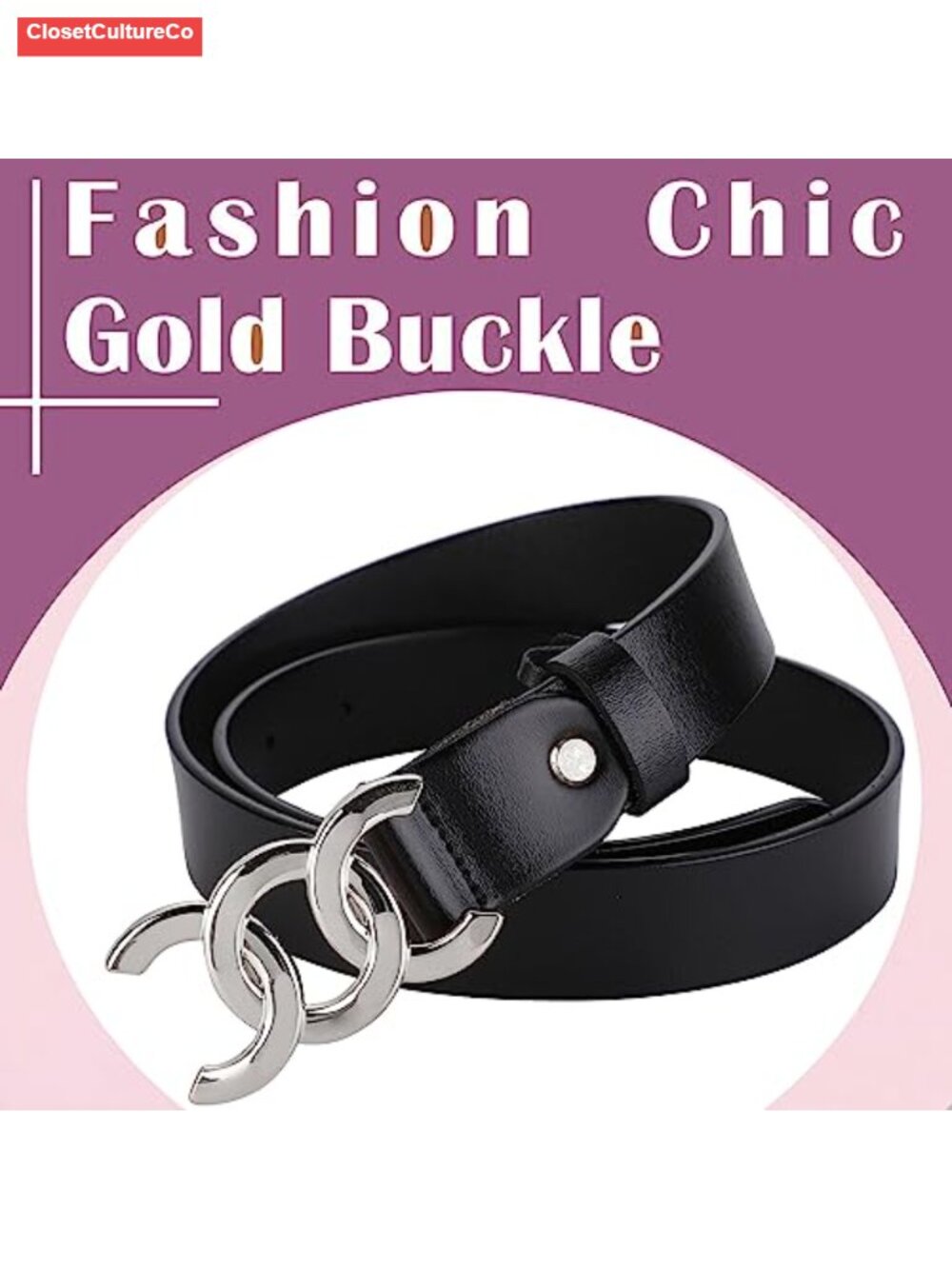 Women's Leather Belt Gold Buckle Adjustable Waist Pants Jeans Dress - Picture 4 of 6